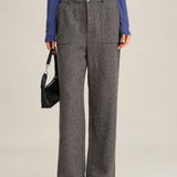 Pantaloni Drepți Gri din Tweed
