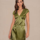 Fustă Mini Satin Verde Floral