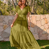 Fustă Maxi din Chiffon cu Talie Elastică Verde