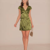 Fustă Mini Satin Verde Floral