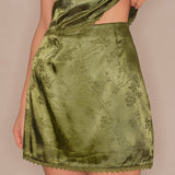 Fustă Mini Satin Verde Floral