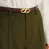 Pantaloni Drepți Verzi cu Talie Naturală și Buzunare
