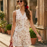 Pantaloni scurți din dantelă brodată floral