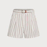 Pantaloni Scurți Striați cu Buzunare Albe