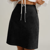 Fustă Mini Dreaptă din Suede Negru