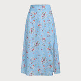 Fustă Midi A-Line Floral Albastră cu Fanta
