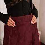 Fustă Midi A-Line Jacquard Roșu Vin