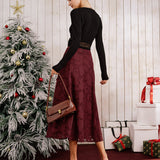 Fustă Midi A-Line Jacquard Roșu Vin