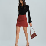 Fustă Mini A-Line Ruched Roșie Cărămidă
