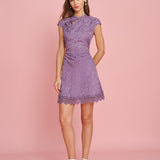 Fustă Mini din Dantelă Jacquard Violetă
