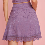 Fustă Mini din Dantelă Jacquard Violetă