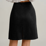 Fustă Mini Dreaptă din Suede Negru
