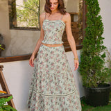 Fustă Midi A-Line Floral Verde