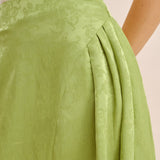 Fustă Midi din Satin Jacquard Verde cu Fâșii