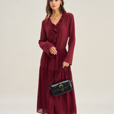 Fustă Midi A-Line din Chiffon Roșu Vin