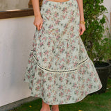 Fustă Midi A-Line Floral Verde