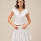 Fustă mini albă cu volane