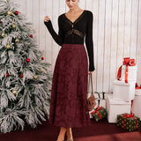 Fustă Midi A-Line Jacquard Roșu Vin
