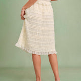 Fustă Midi Făcută din Chiffon cu Talie Elastică în Culoare Cais