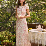 Fustă Midi cu Broderie Florală Roz