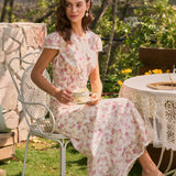Fustă Midi cu Broderie Florală Roz