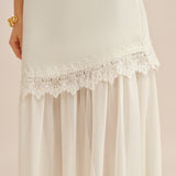 Fustă Midi Fluida cu Inserții Albă Off White