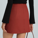Fustă Mini A-Line Ruched Roșie Cărămidă