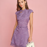 Fustă Mini din Dantelă Jacquard Violetă