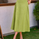 Fustă Midi din Satin Jacquard Verde cu Fâșii