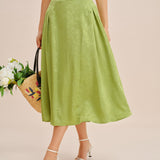 Fustă Midi din Satin Jacquard Verde cu Fâșii