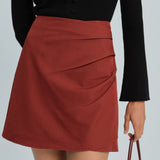 Fustă Mini A-Line Ruched Roșie Cărămidă