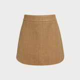 Fustă Mini A-Line cu Talie Naturală Caramel
