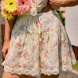 Fustă Mini din Dantelă Florală cu Șnur