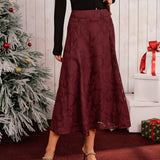 Fustă Midi A-Line Jacquard Roșu Vin