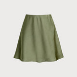 Fustă Mini A-Line din Satin Verde cu Talie Elastică