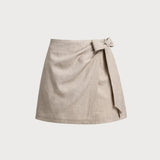 Fustă scurtă A-line cu plisuri khaki