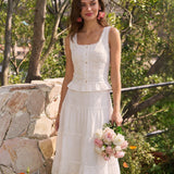 Fustă din chiffon alb cu dantelă în stil A-Line